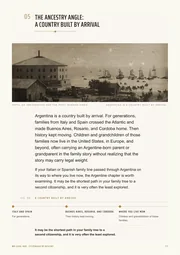 Inside the descent guide: archive photograph of the Hotel de Inmigrantes and a figure on a country built by arrival.