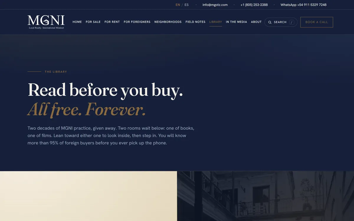 The Library page: read before you buy, all free.