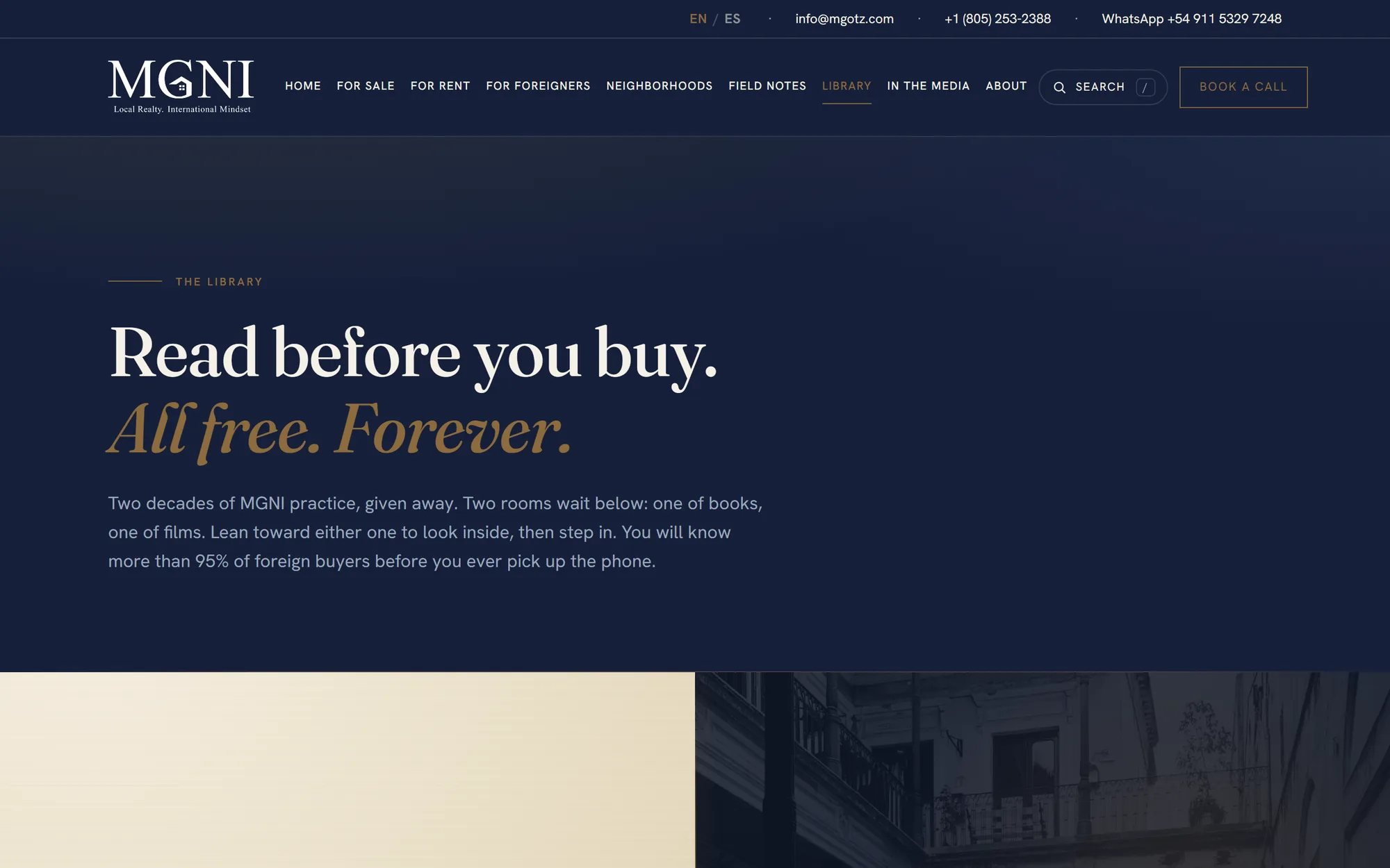 The Library page: read before you buy, all free.